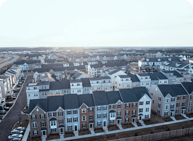 Suburban neighborhood at sunset