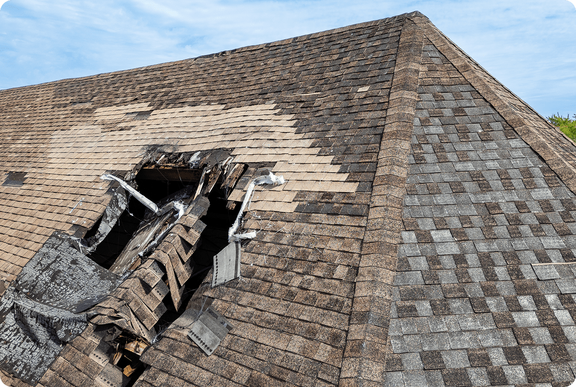 Burnt section on rooftop