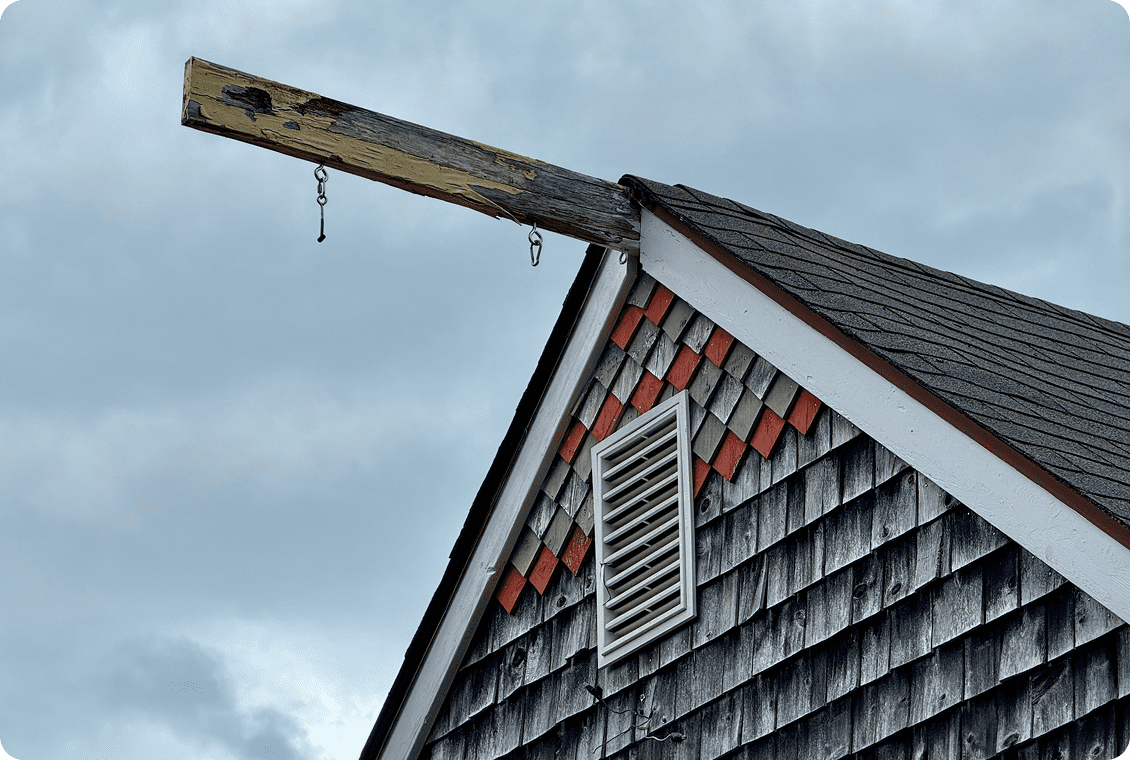 Rustic house rooftop with wooden beam